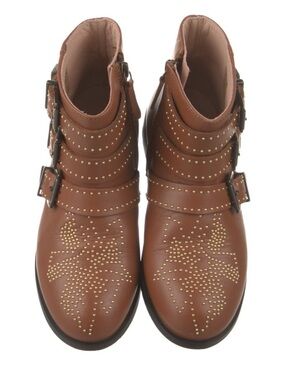 Chloe Brown Studded Leather Ankle Boots